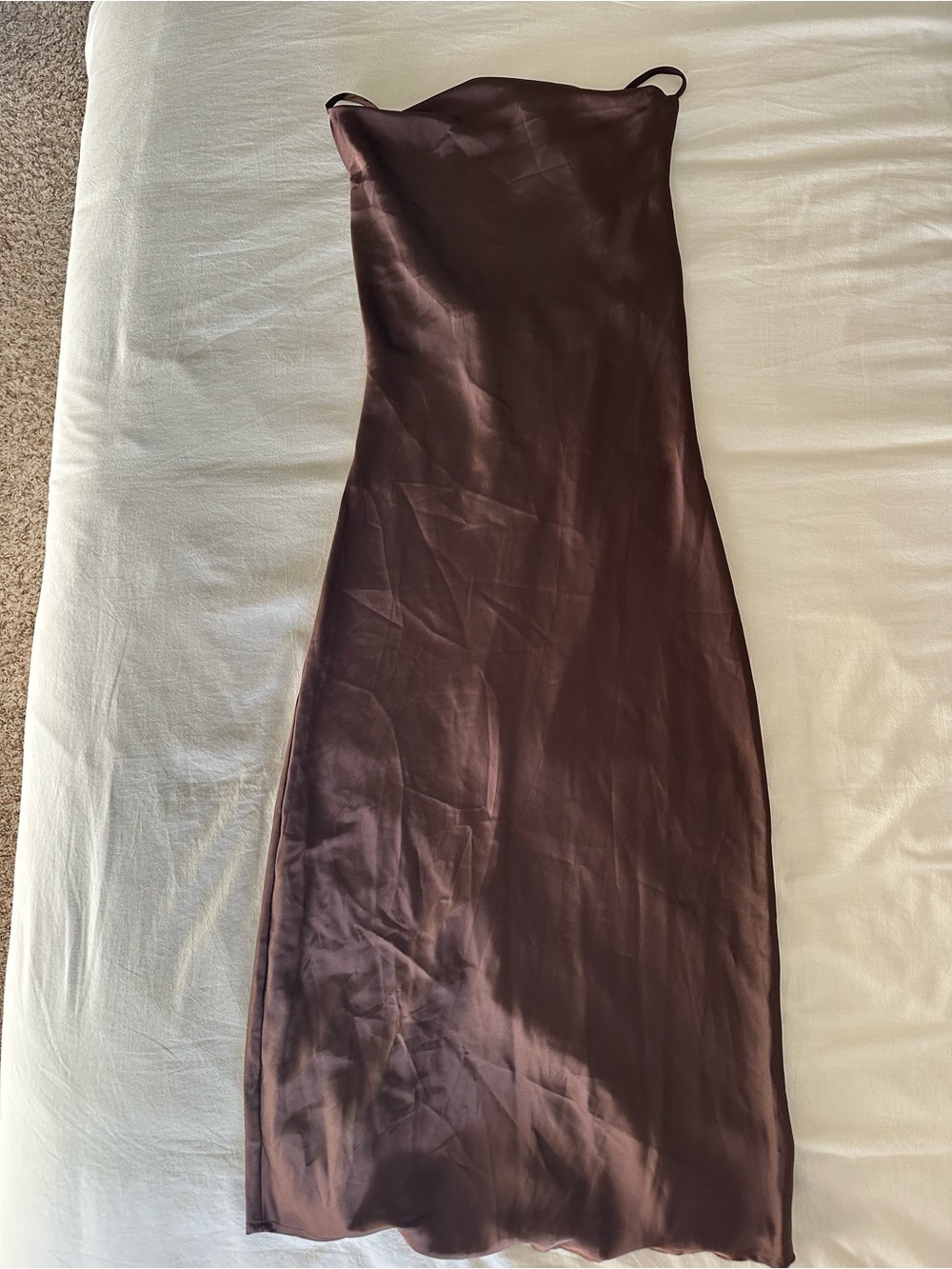 Petal & Pup Strapless Satin Slip Dress in Deep Brown
